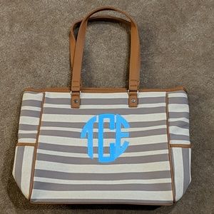 Thirty-One Cindy Tote -- Double Stripe w/Initials